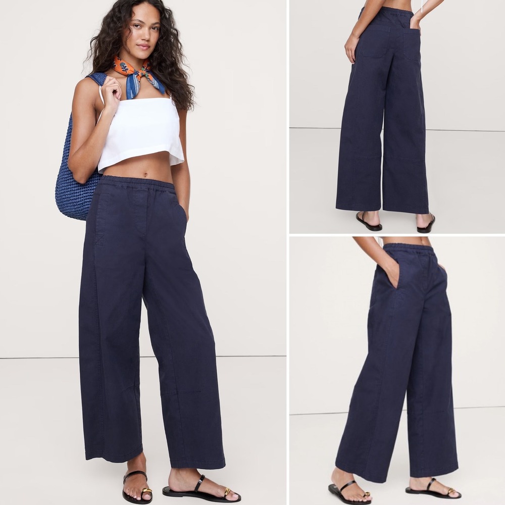 Banana Republic Mid Rise Relaxed Painter Pull On Pants LT Large Tall Navy NWT - Picture 2 of 13